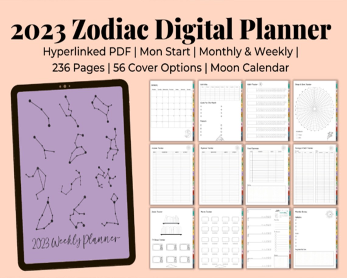 Personalized Birth Chart, Yearly Spreads, Monthly Planners, Contact List, Birthdays, Movie Tracker, Digital Study Planner for Goodnotes