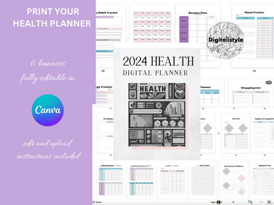 2024 Complete Health & Wellness Digital Planner - Canva & KDP Ready